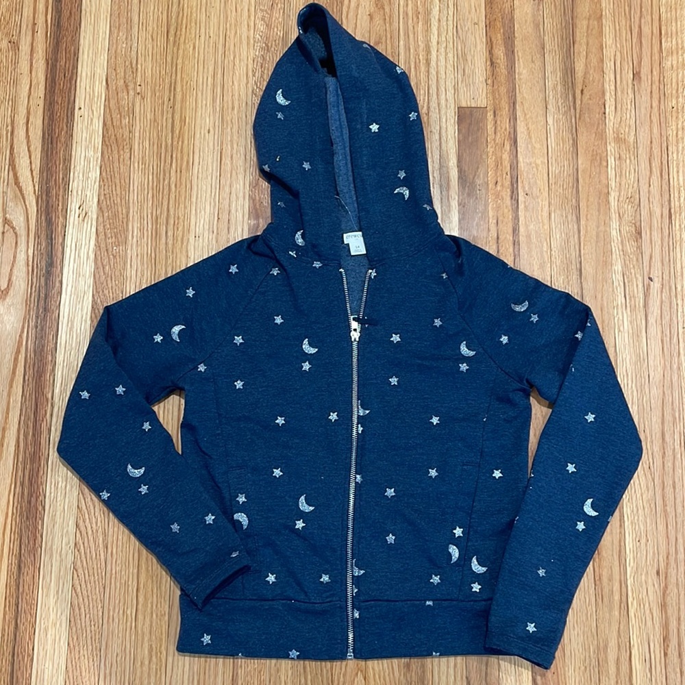 J CREW Girls Glitter Star Zip Hoodie
